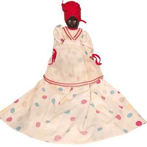Vintage 12" Cloth African American Doll Made in Poland Ethnic Dress Hand Painted